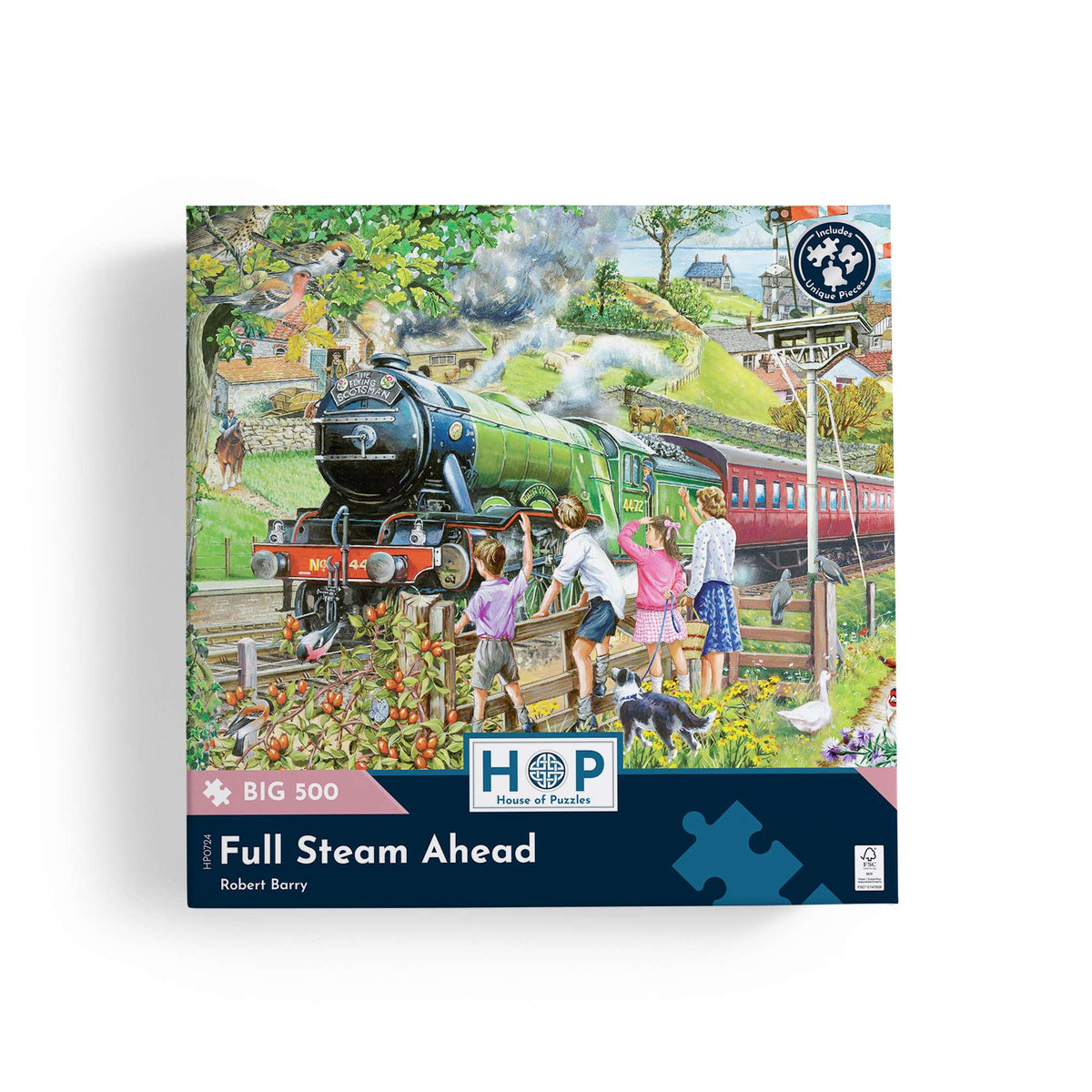 Box, straight on: Full Steam Ahead – 500 XL Piece Jigsaw Puzzle (House of Puzzles)