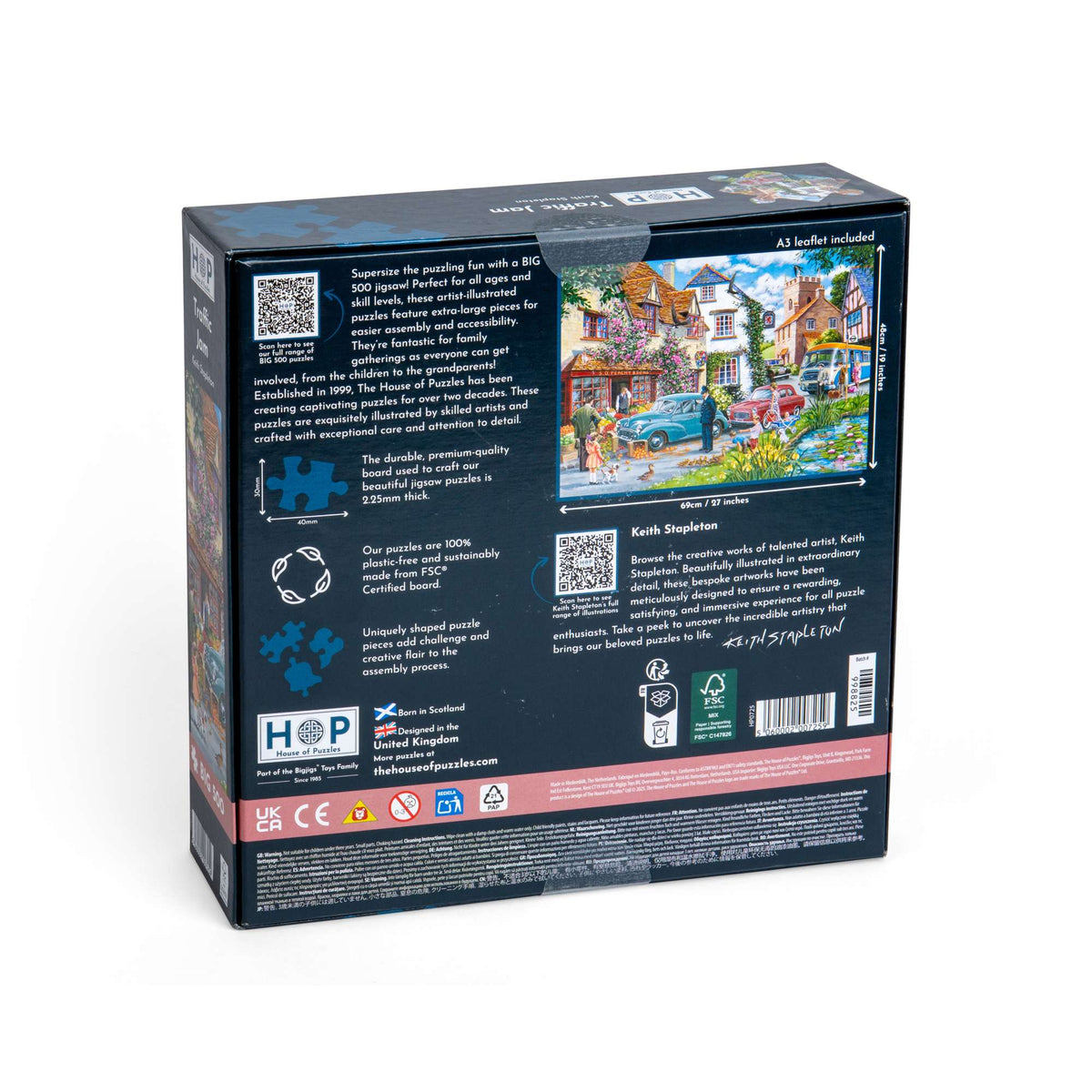 Box back: Traffic Jam – 500 XL Piece Jigsaw Puzzle (House of Puzzles)