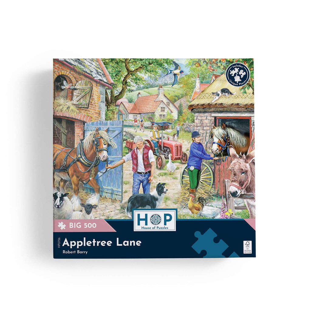 Box, straight on: Appletree Lane – 500 XL Piece Jigsaw Puzzle (House of Puzzles)