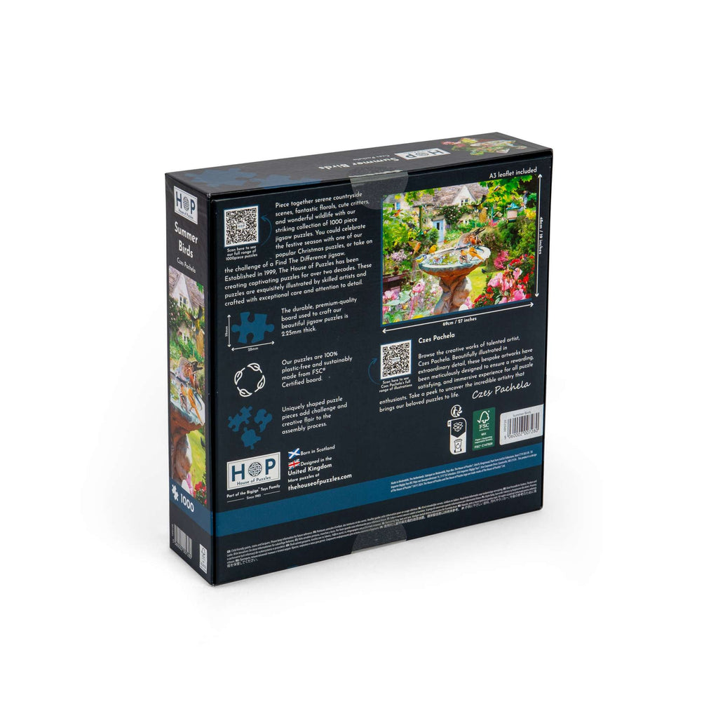 Box back: Summer Birds – 1000 Piece Jigsaw Puzzle (House of Puzzles)