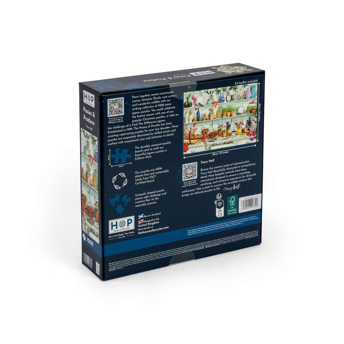 Box back: Posies & Produce – 1000 Piece Jigsaw Puzzle (House of Puzzles)