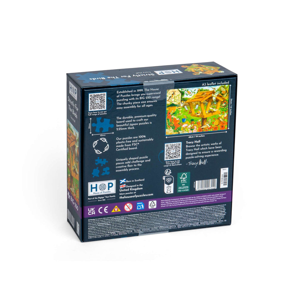 Box back: Strictly For The Birds – 250 Piece Jigsaw Puzzle (House of Puzzles)
