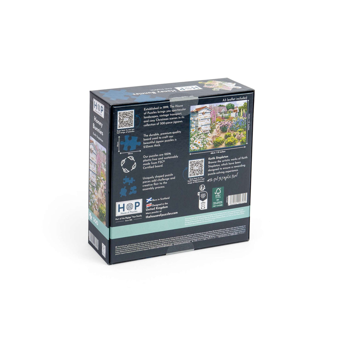 Box back: Honey Bunnies – 500 Piece Jigsaw Puzzle (House of Puzzles)