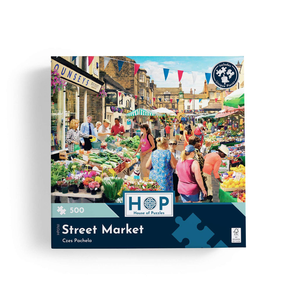 Box, straight on: Street Market – 500 Piece Jigsaw Puzzle (House of Puzzles)