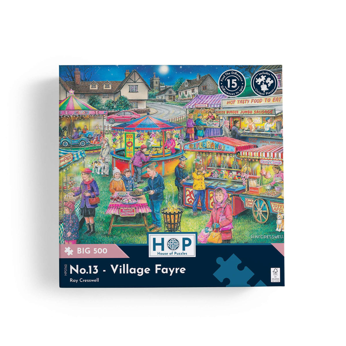 Box, straight on: Village Fayre – 500 XL Piece Jigsaw Puzzle (House of Puzzles)