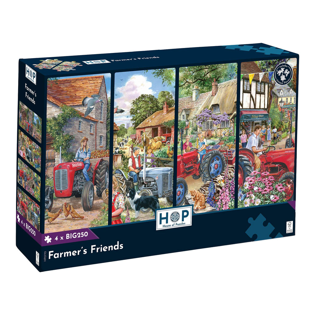 Box, turned right: Farmer's Friends – 4 x BIG 250 Piece Jigsaw Puzzle (House of Puzzles)