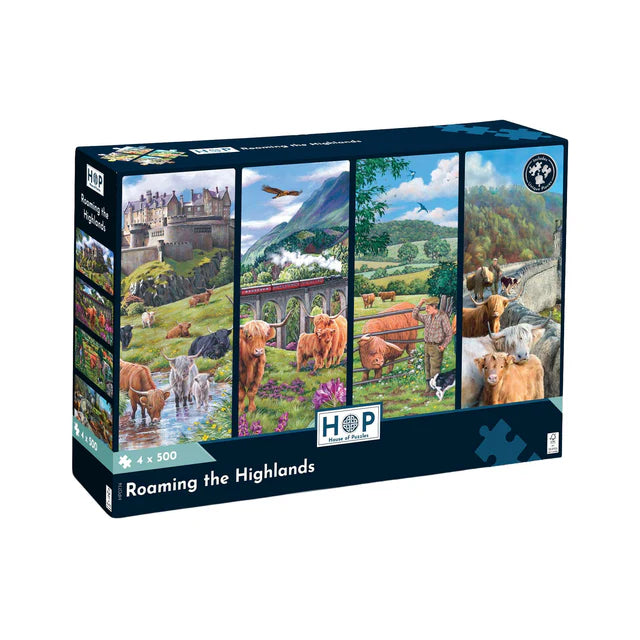 Roaming the Highlands - 4 x 500 Piece Jigsaw Puzzle (House of Puzzles) - Completed Puzzle