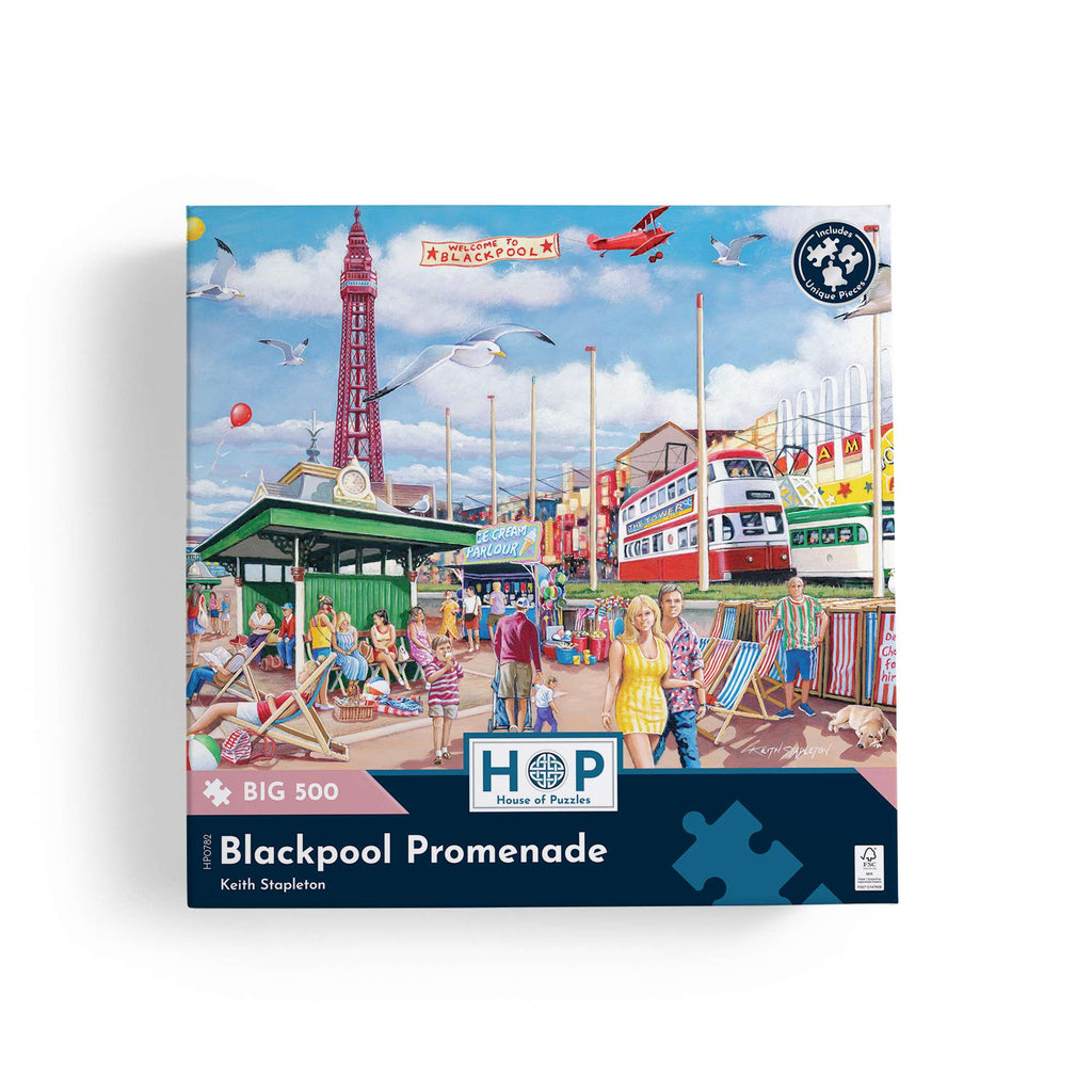 Box, straight on: Blackpool Promenade by Keith Stapleton – 500 XL Piece Jigsaw Puzzle (House of Puzzles)
