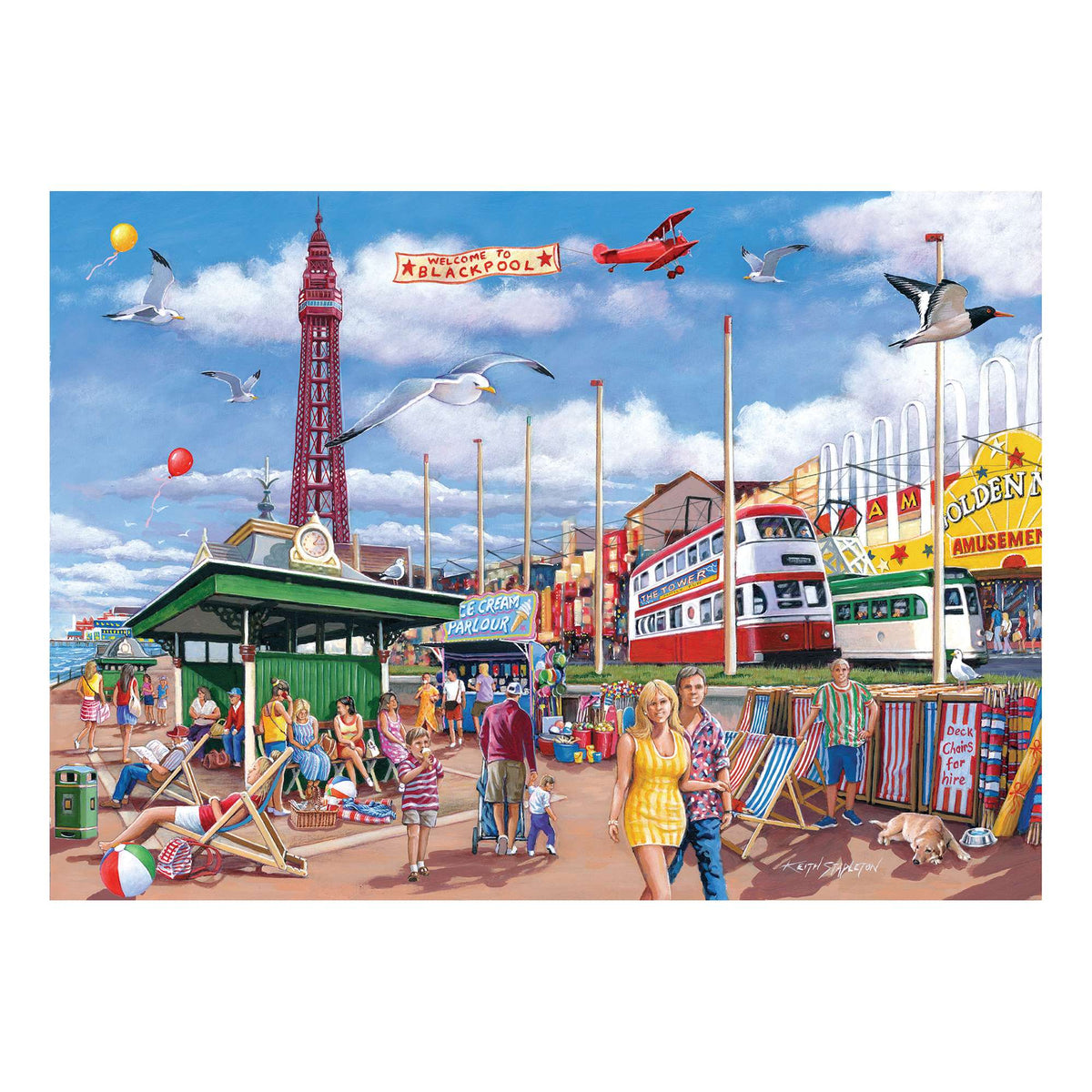 Artwork: Blackpool Promenade by Keith Stapleton – 500 XL Piece Jigsaw Puzzle (House of Puzzles)