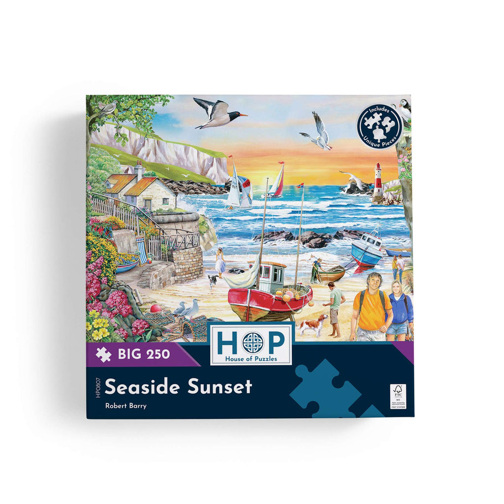 Box, straight on: Seaside Sunset by Robert Barry - Big 250 Piece Jigsaw Puzzle (House of Puzzles)