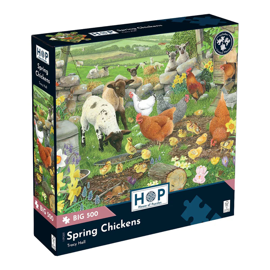 Spring Chickens by Tracy Hall - 500 XL Piece Jigsaw Puzzle (House of Puzzles)