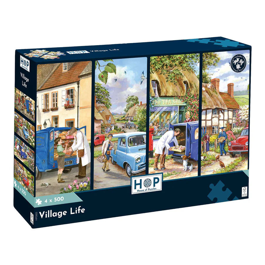Village Life - 4 x 500 Piece Jigsaw Puzzle (House of Puzzles)
