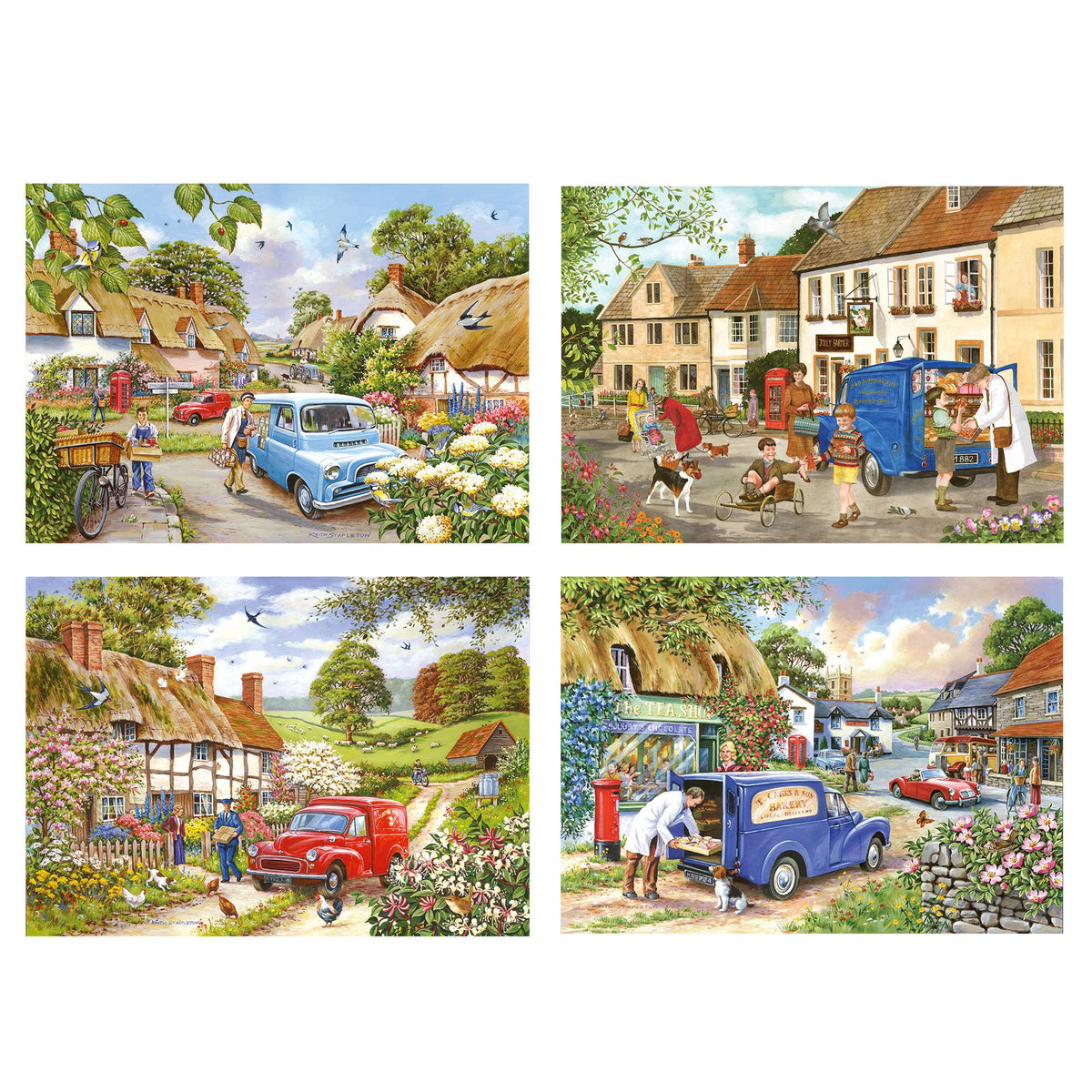 Contents: Village Life - 4 x 500 Piece Jigsaw Puzzle (House of Puzzles)