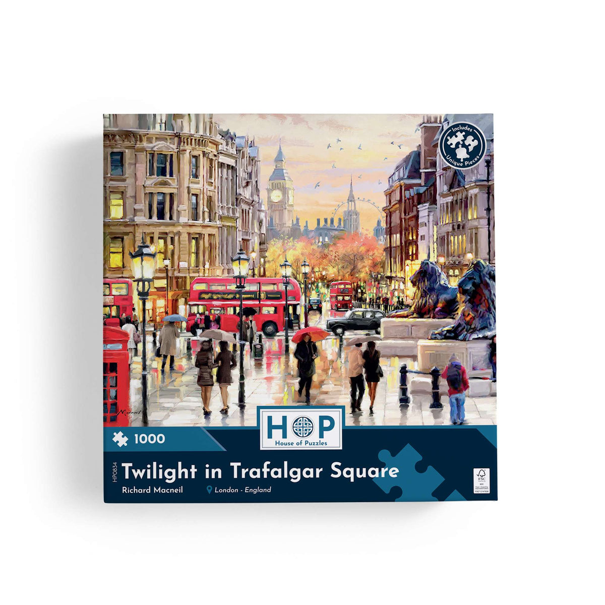 Box, straight on: Twilight in Trafalgar Square by Richard Macneil - 1000 Piece Jigsaw Puzzle (House of Puzzles)