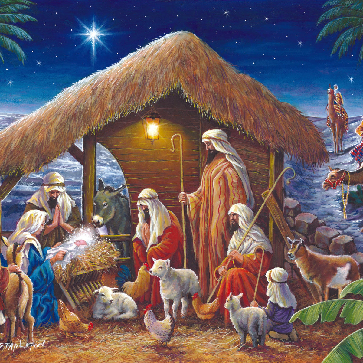 Detail of the artwork: Away in a Manger by Keith Stapleton - Big 250 Piece Jigsaw Puzzle (House of Puzzles)