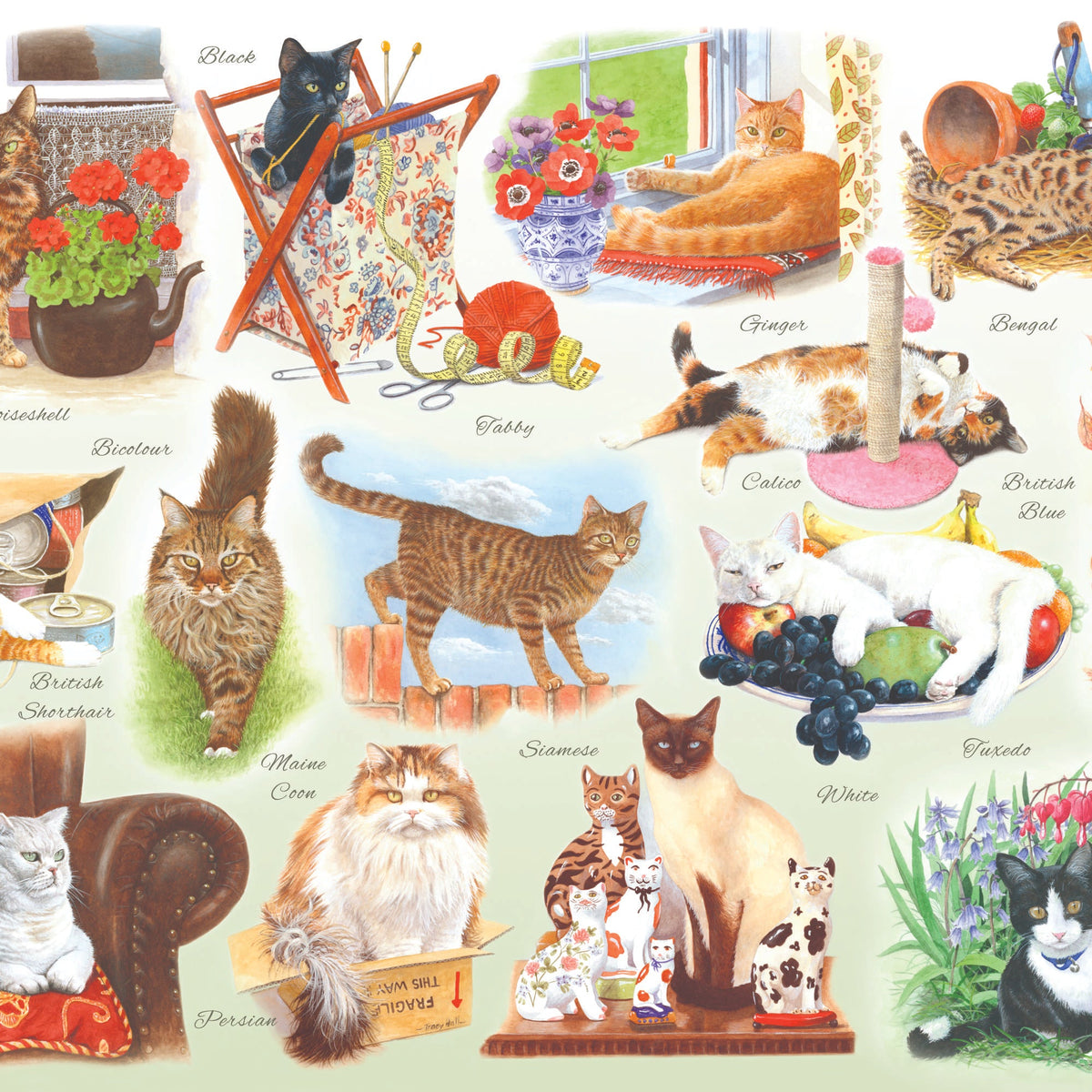 Detail of the artwork: A Clowder of Cats by Tracy Hall - Big 500 Piece Jigsaw Puzzle (House of Puzzles)