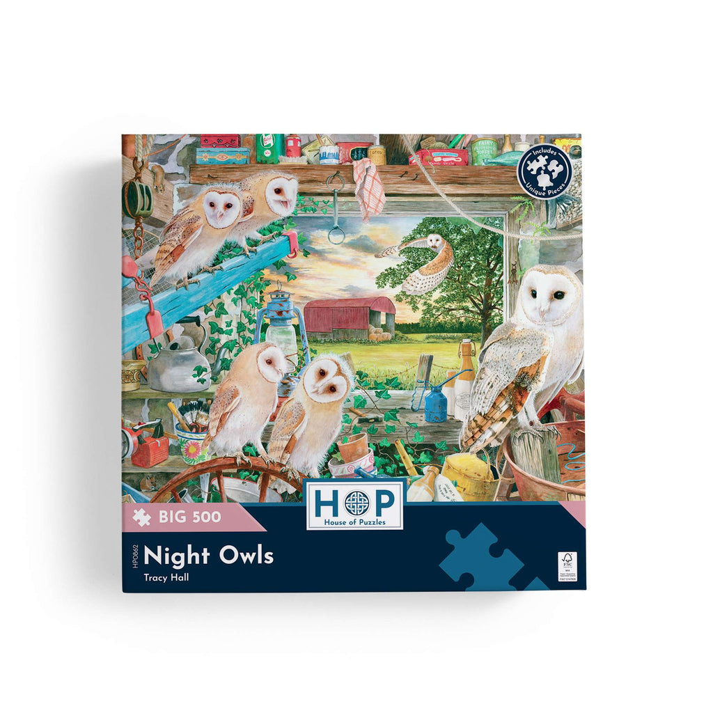 Box, straight on: Night Owls by Tracy Hall - Big 500 Piece Jigsaw Puzzle (House of Puzzles)