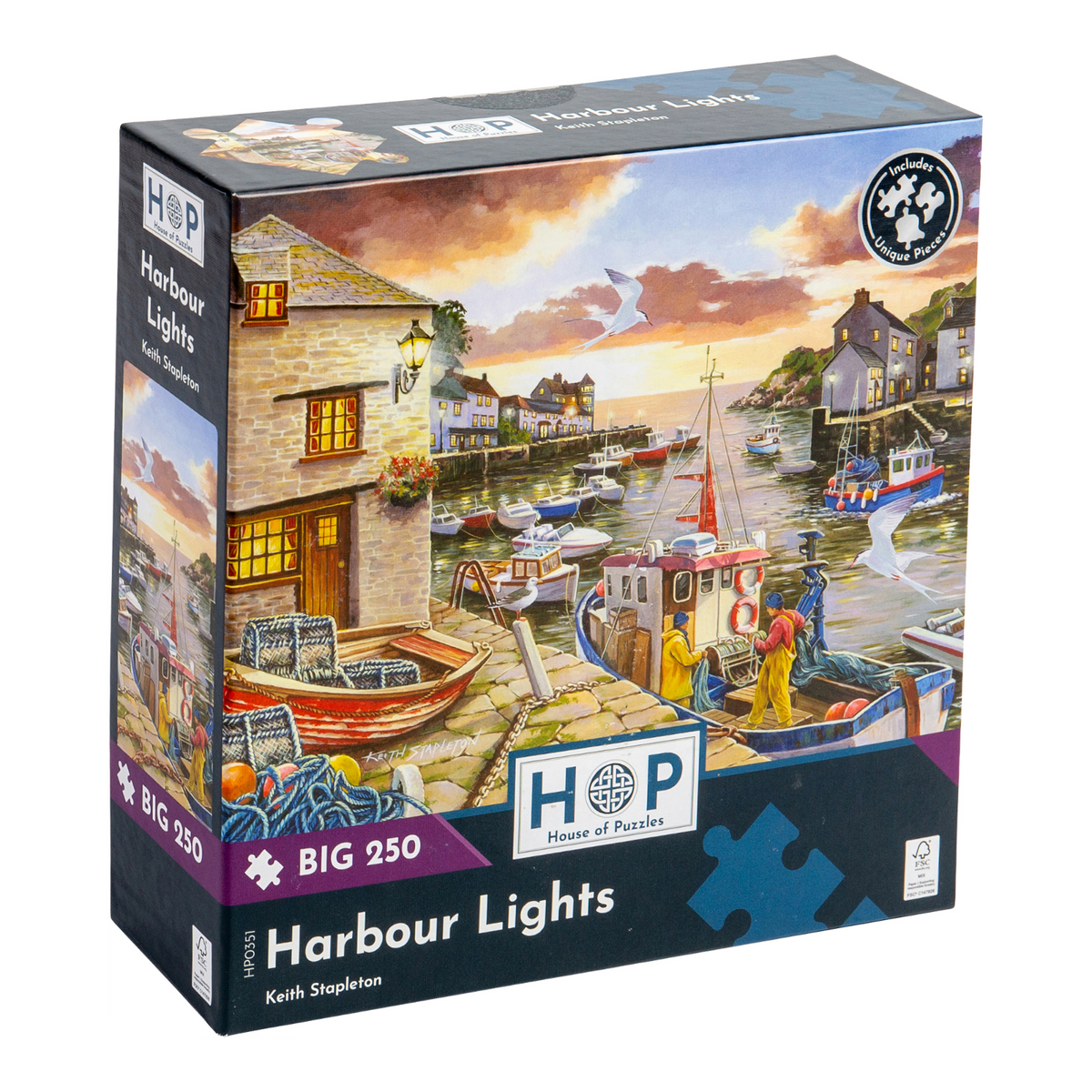 Box, turned right: Harbour Lights – 250 Piece Jigsaw Puzzle (House of Puzzles)