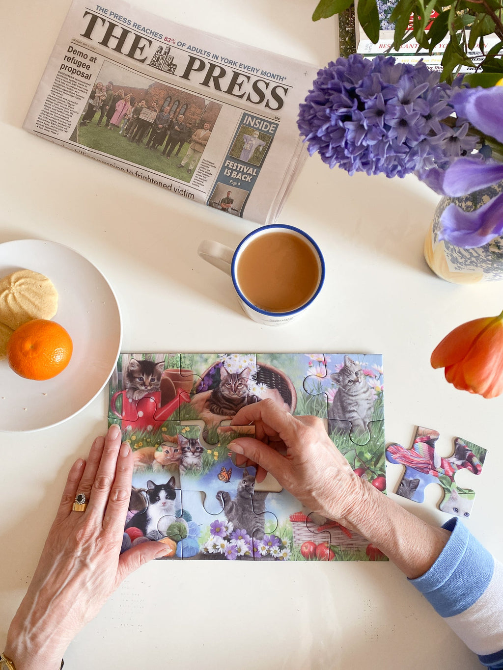 Puzzle in progress: Cats – 12 Piece Jigsaw Puzzle (Gibsons)