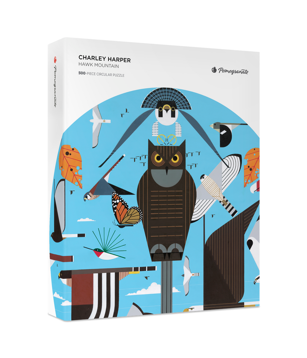 Hawk Mountain by Charley Harper – 500 Piece Circular Jigsaw Puzzle (Pomegranate)
