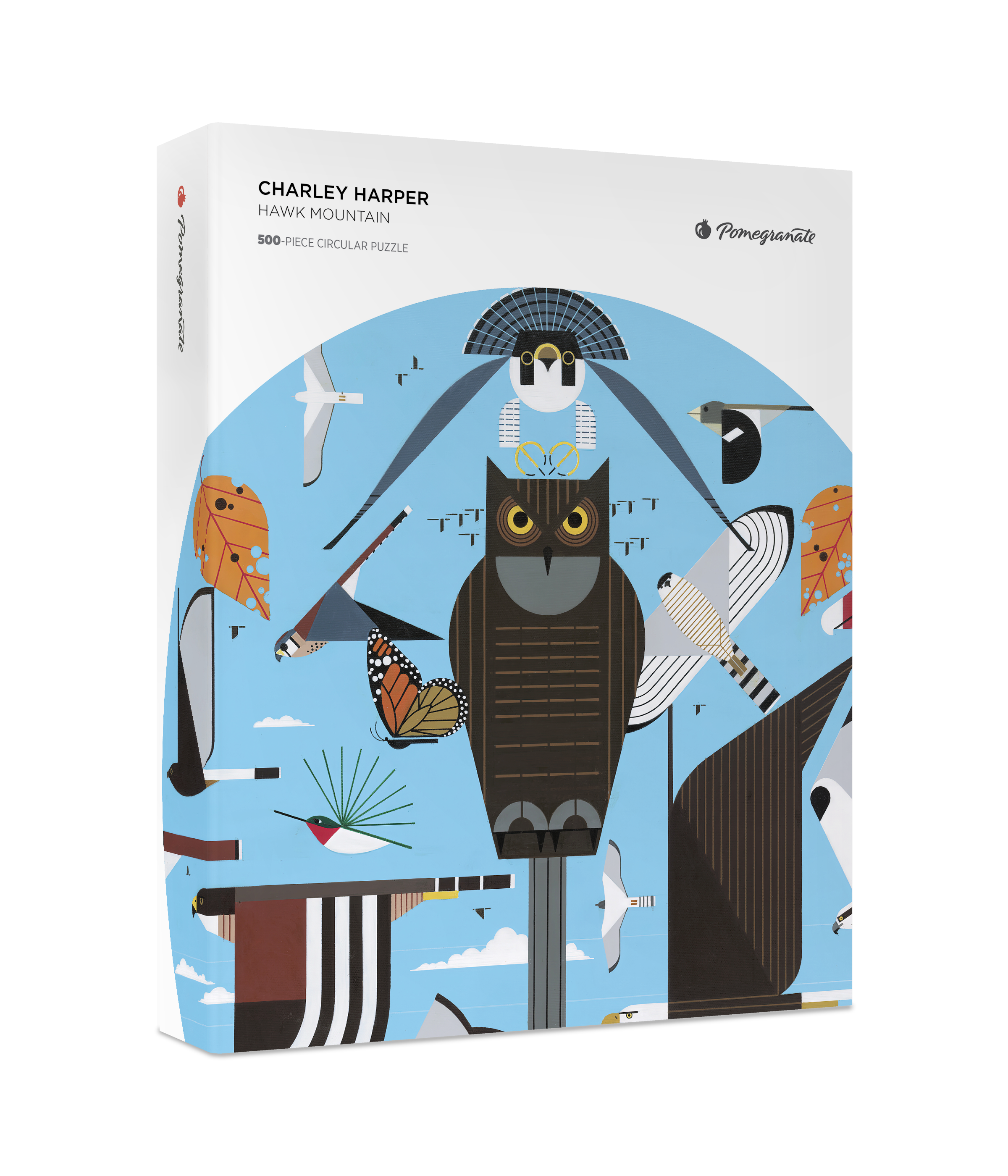 Hawk Mountain by Charley Harper – 500 Piece Circular Jigsaw Puzzle (Pomegranate)