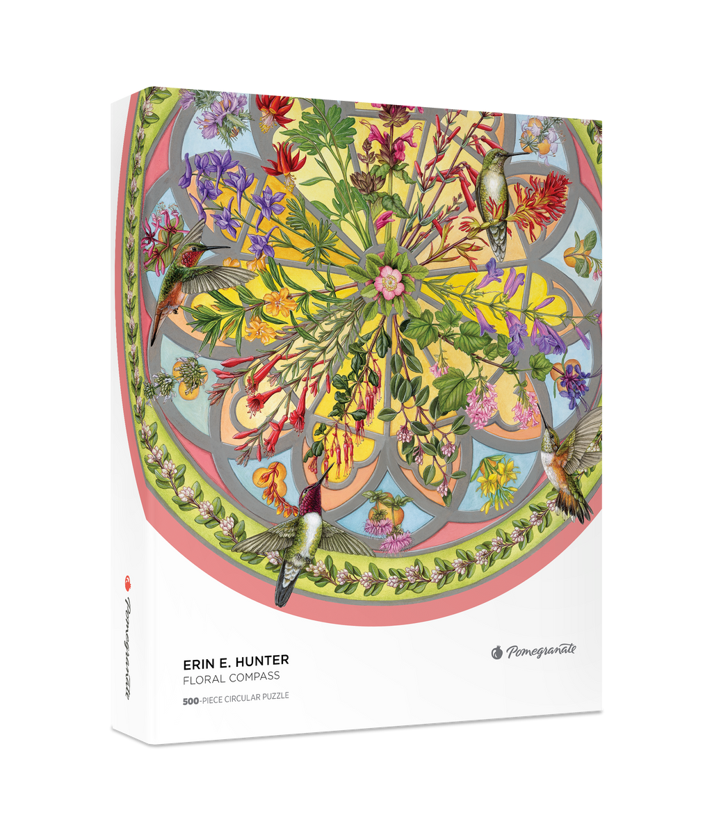 Floral Compass by Erin E. Hunter – 500 Piece Circular Jigsaw Puzzle (Pomegranate)