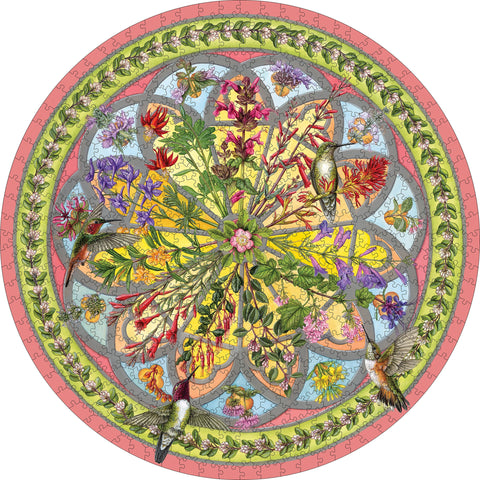 Floral Compass by Erin E. Hunter – 500 Piece Circular Jigsaw Puzzle (Pomegranate)