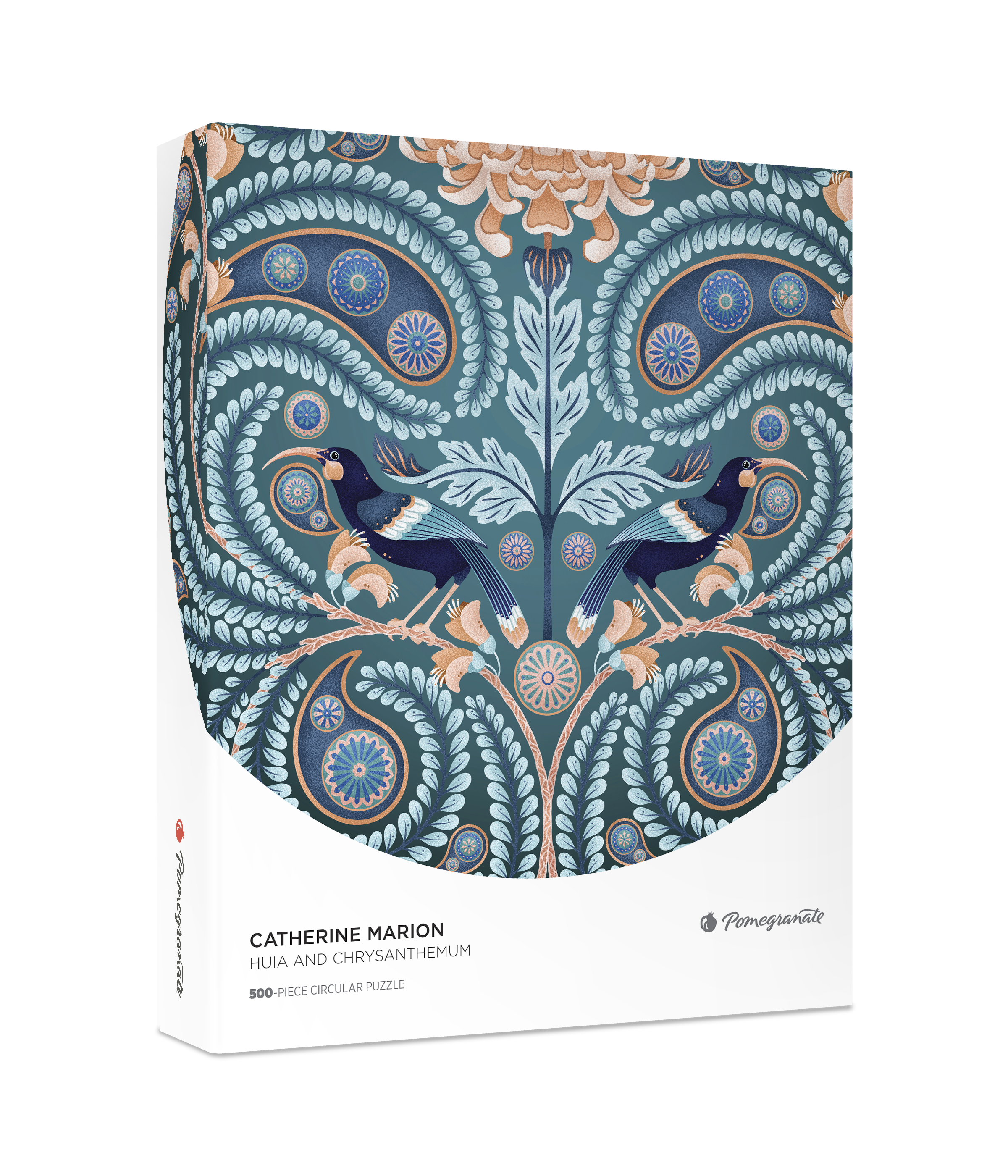 Huia and Chrysanthemum by Catherine Marion – 500 Piece Circular Jigsaw Puzzle (Pomegranate)