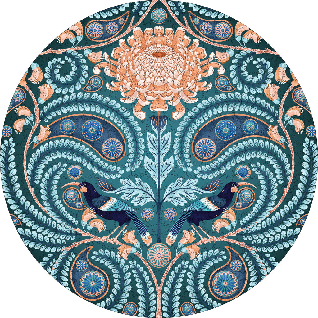 Huia and Chrysanthemum by Catherine Marion – 500 Piece Circular Jigsaw Puzzle (Pomegranate)