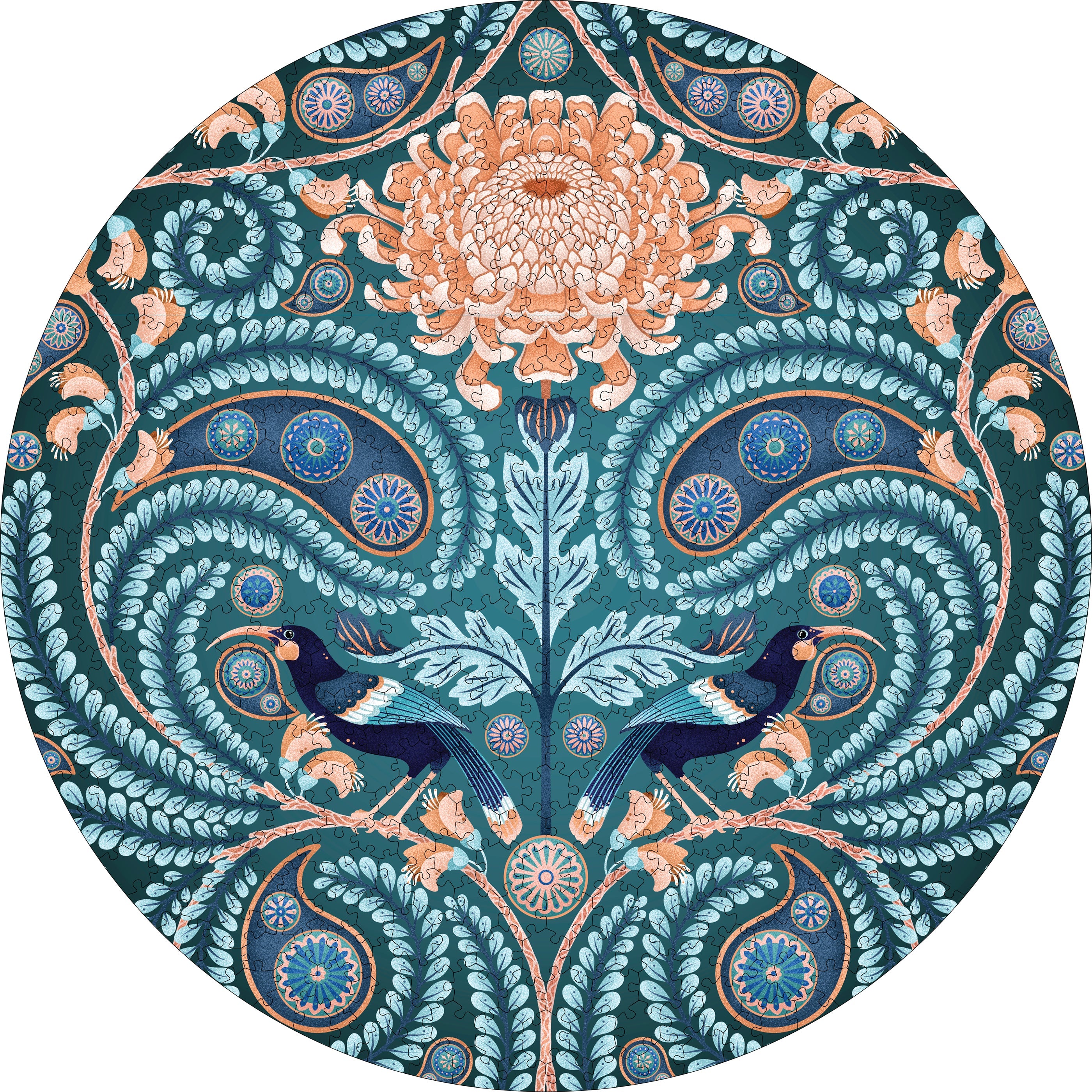 Huia and Chrysanthemum by Catherine Marion – 500 Piece Circular Jigsaw Puzzle (Pomegranate)
