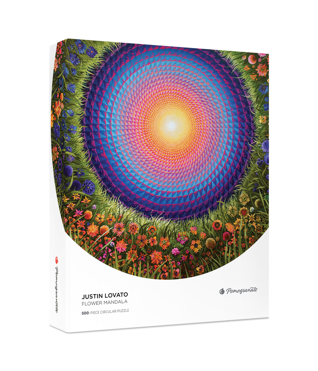 Flower Mandala by Justin Lovato – 500 Piece Circular Jigsaw Puzzle (Pomegranate)