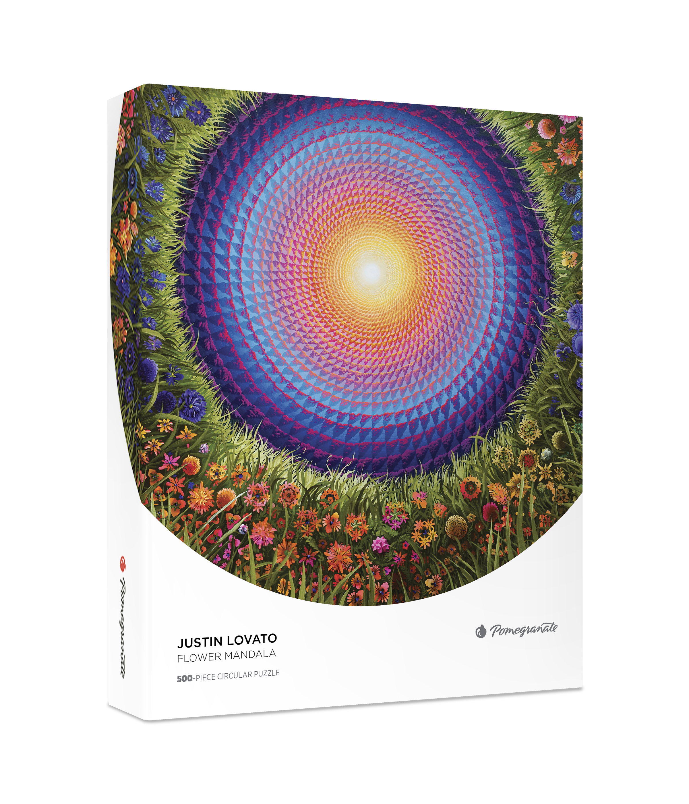 Flower Mandala by Justin Lovato – 500 Piece Circular Jigsaw Puzzle (Pomegranate)