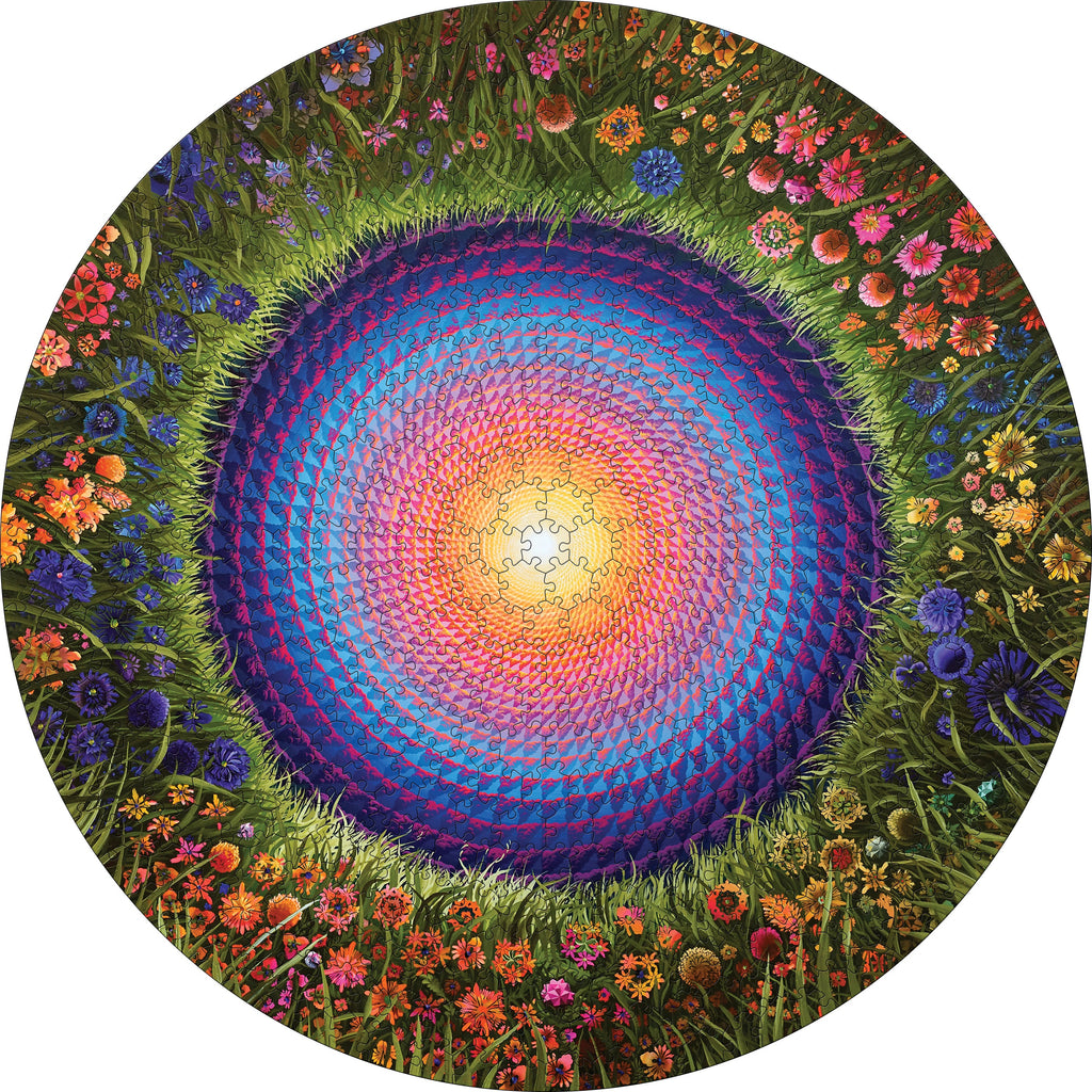 Flower Mandala by Justin Lovato – 500 Piece Circular Jigsaw Puzzle (Pomegranate)