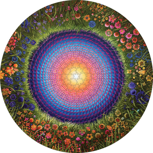 Flower Mandala by Justin Lovato – 500 Piece Circular Jigsaw Puzzle (Pomegranate)