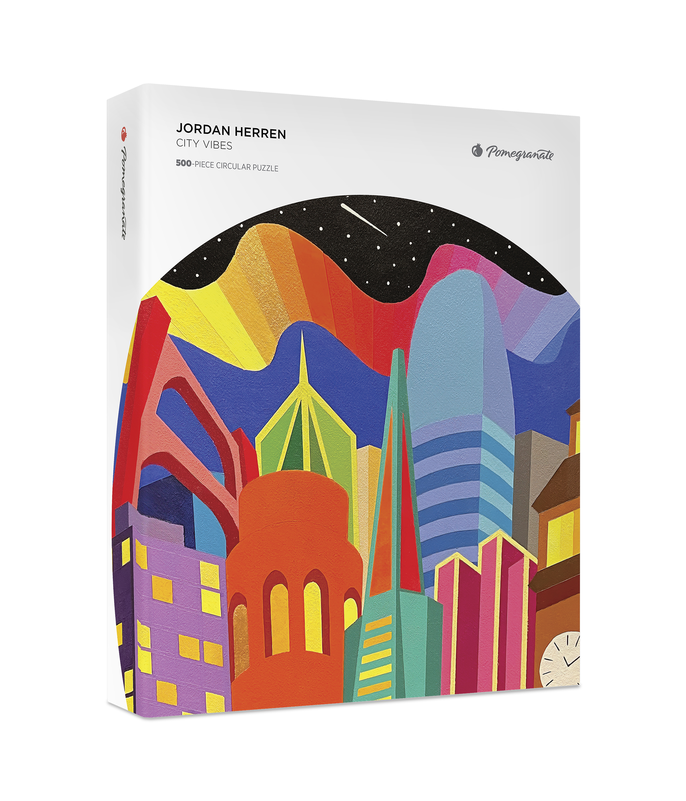 City Vibes by Jordan Herren – 500 Piece Circular Jigsaw Puzzle (Pomegranate)