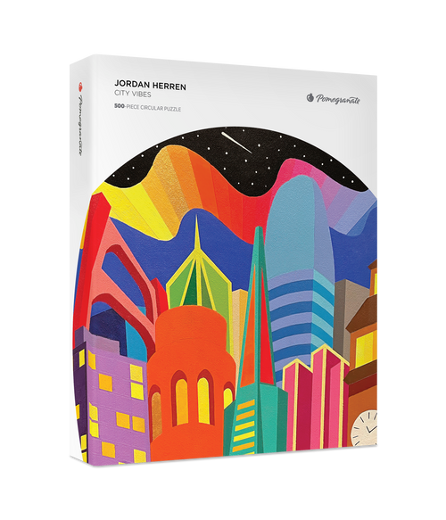 City Vibes by Jordan Herren – 500 Piece Circular Jigsaw Puzzle (Pomegranate) - Completed Puzzle