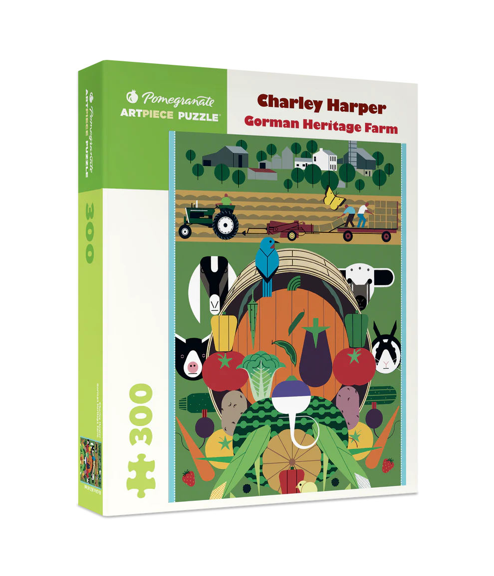 Gorman Heritage Farm by Charley Harper - 300 Piece Jigsaw Puzzle (Pomegranate) - Completed Puzzle