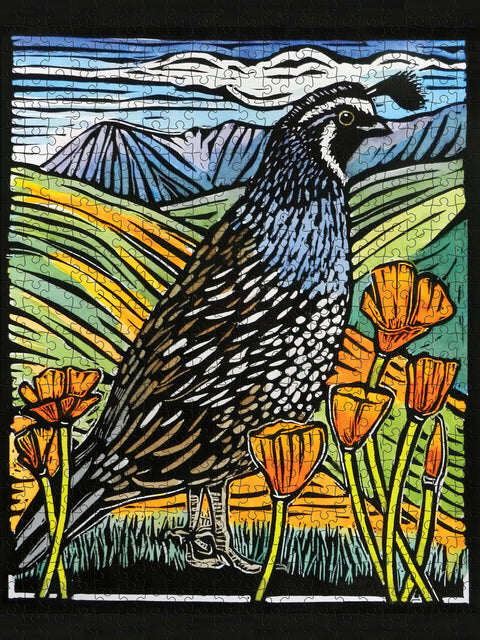 California Quail by Molly Hashimoto – 500 Piece Jigsaw Puzzle (Pomegranate)