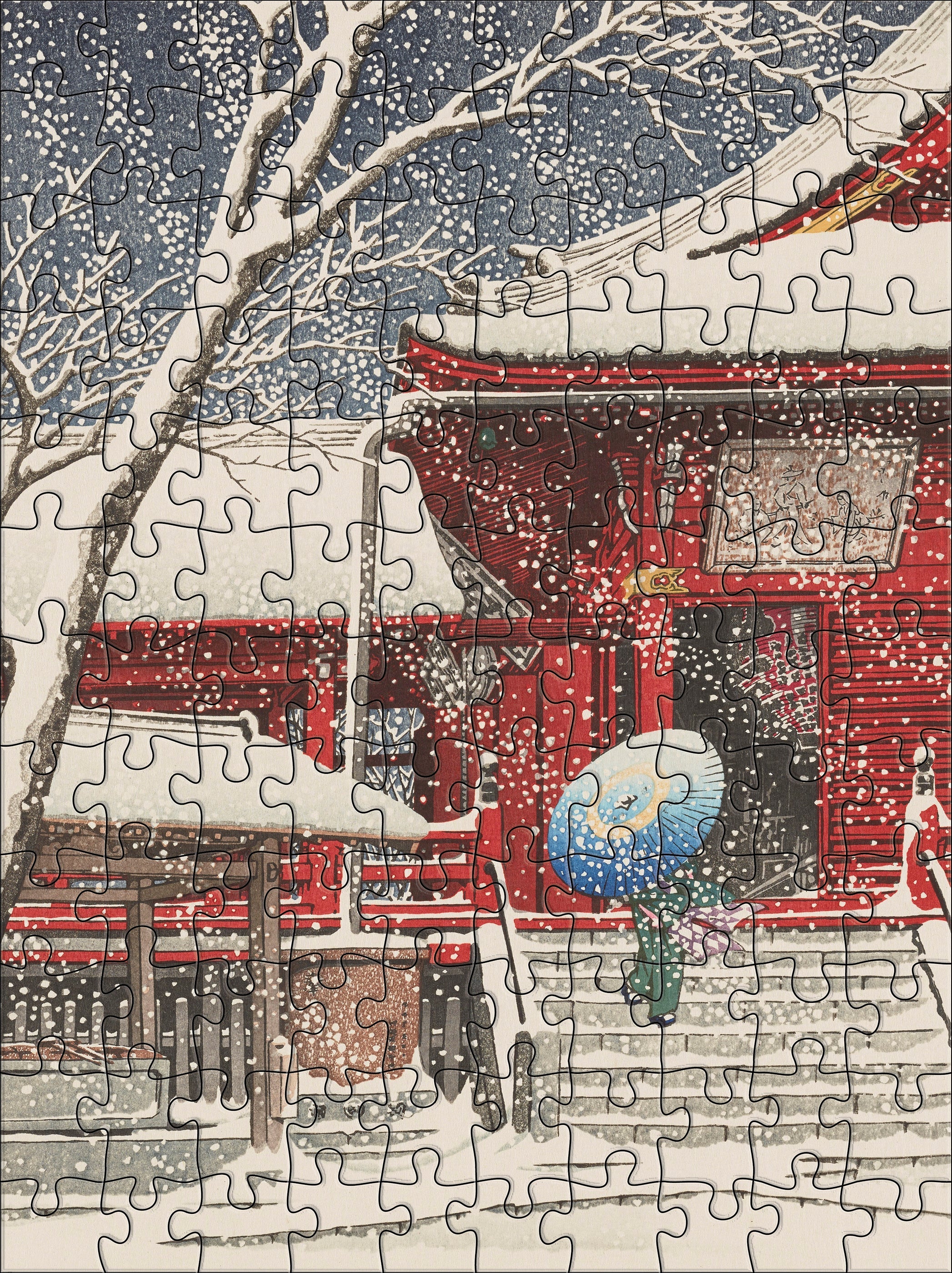 Snowfall by Kawase Hasui – 120 Piece Double-Sided Jigsaw Puzzle (Pomegranate)