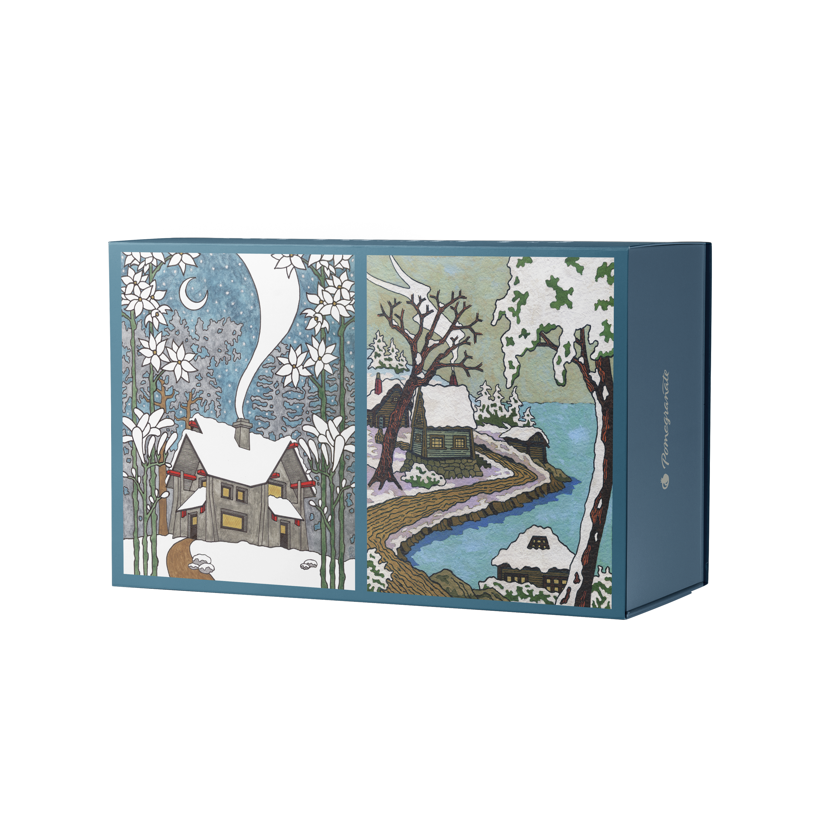 Snowy Cabins by CJ Hurley – 120 Piece Double-Sided Jigsaw Puzzle Set (Pomegranate)