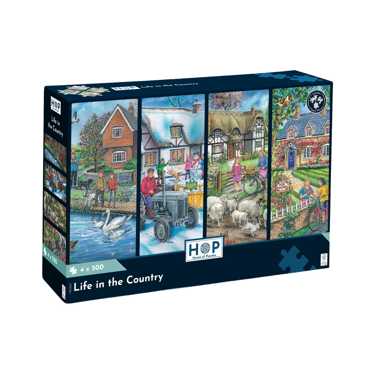 Box, turned right: Life in the Country - 4 x 500 Piece Jigsaw Puzzle Set (House of Puzzles)