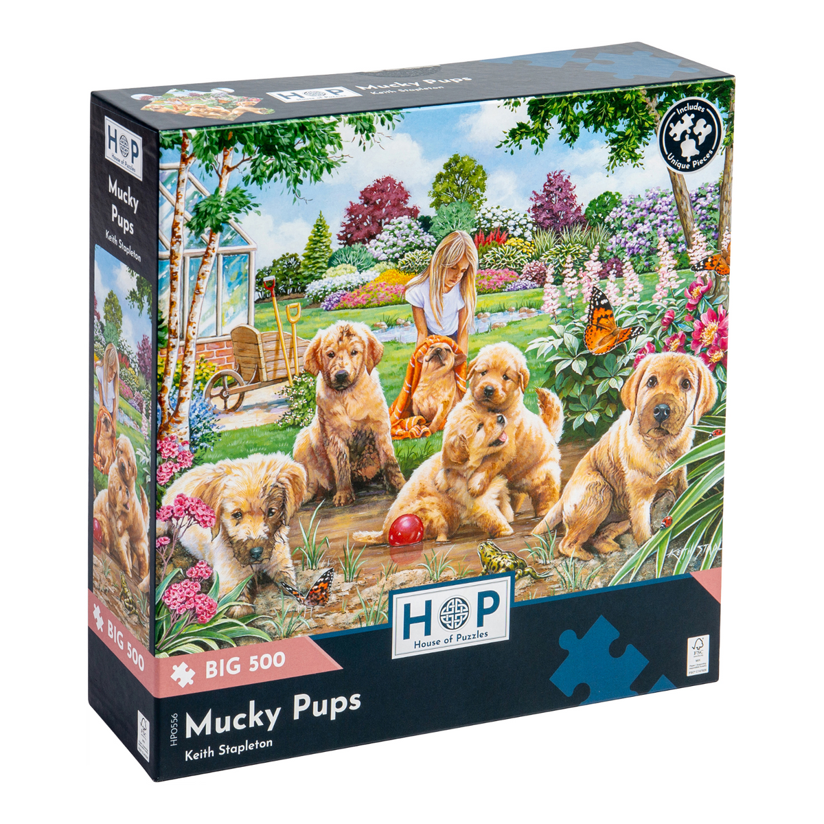 Box, turned right: Mucky Pups – 500 XL Piece Jigsaw Puzzle (House of Puzzles)