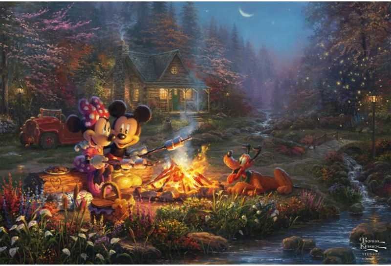 Artwork: Disney Mickey & Minnie Sweetheart Campfire by Thomas Kinkade – 200 Piece Jigsaw Puzzle (Schmidt)