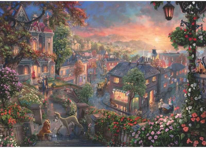 Artwork: Disney Lady & the Tramp by Thomas Kinkade – 1000 Piece Jigsaw Puzzle (Schmidt)