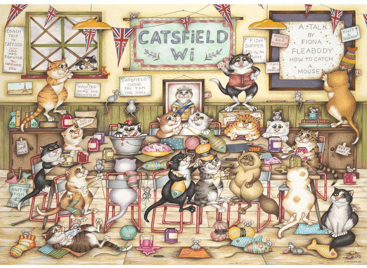Artwork: Crazy Cats – Catsfield WI by Linda Jane Smith - 1000 Piece Jigsaw Puzzle (Ravensburger)