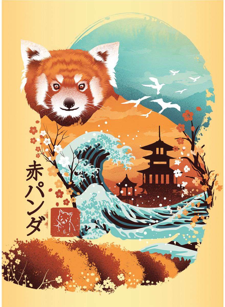 Artwork, puzzle 2 of 3: Ukiyo-E Cat Warrior, Red Panda & Dragon - 3 x 100 Piece Mini Jigsaw Puzzle Set with Easel (Ravensburger)