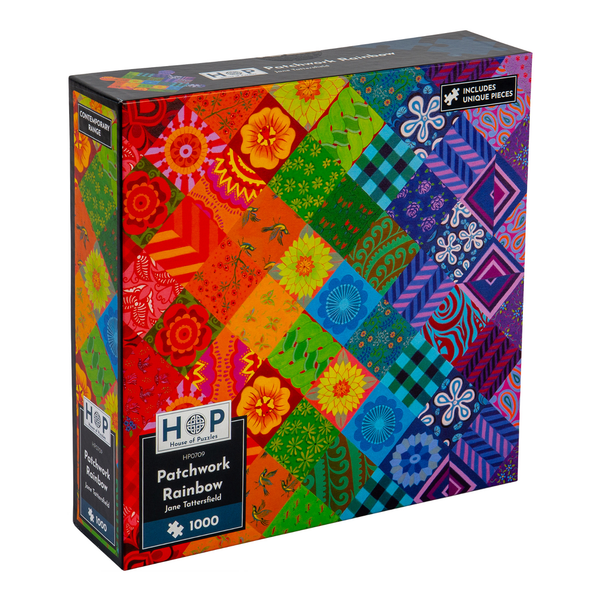 Box, turned left: Patchwork Rainbow – 1000 Piece Jigsaw Puzzle (House of Puzzles)