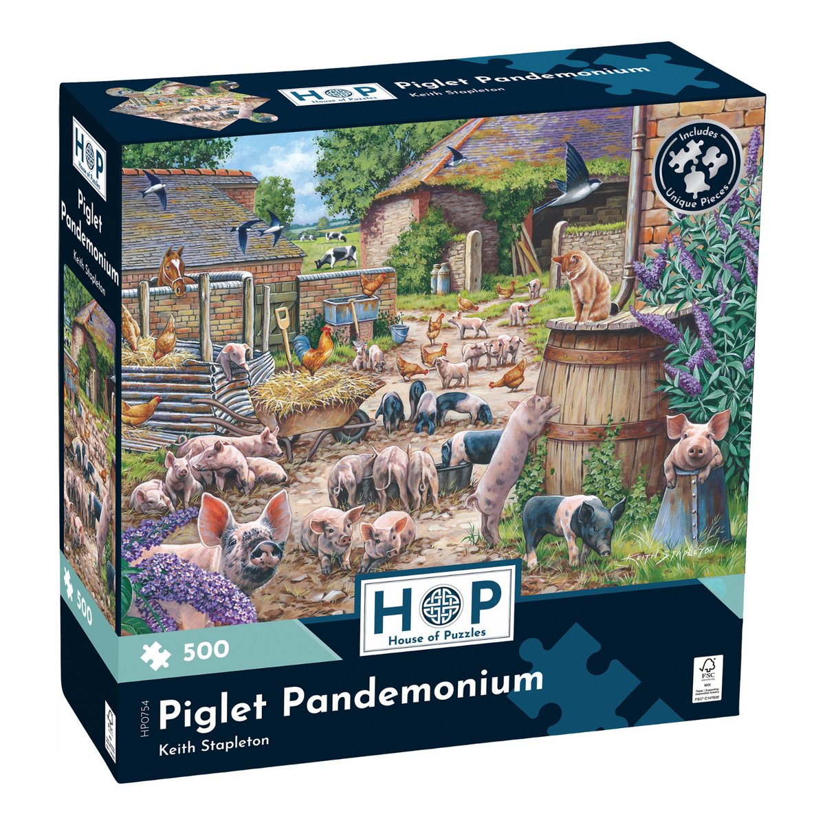 Box, turned right: Piglet Pandemonium – 500 Piece Jigsaw Puzzle (House of Puzzles)