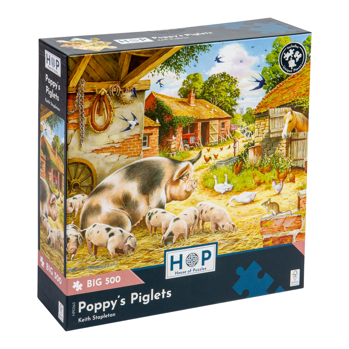 Box, turned right: Poppy's Piglets – 500 Piece Jigsaw Puzzle (House of Puzzles)