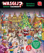 Wasgij Advent Calendar cover with Santa and reindeer in a festive setting